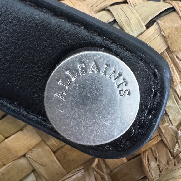 AllSaints Allington Straw Tote Bag Womens Black Handles Tan Woven Purse Damaged - Picture 9 of 16